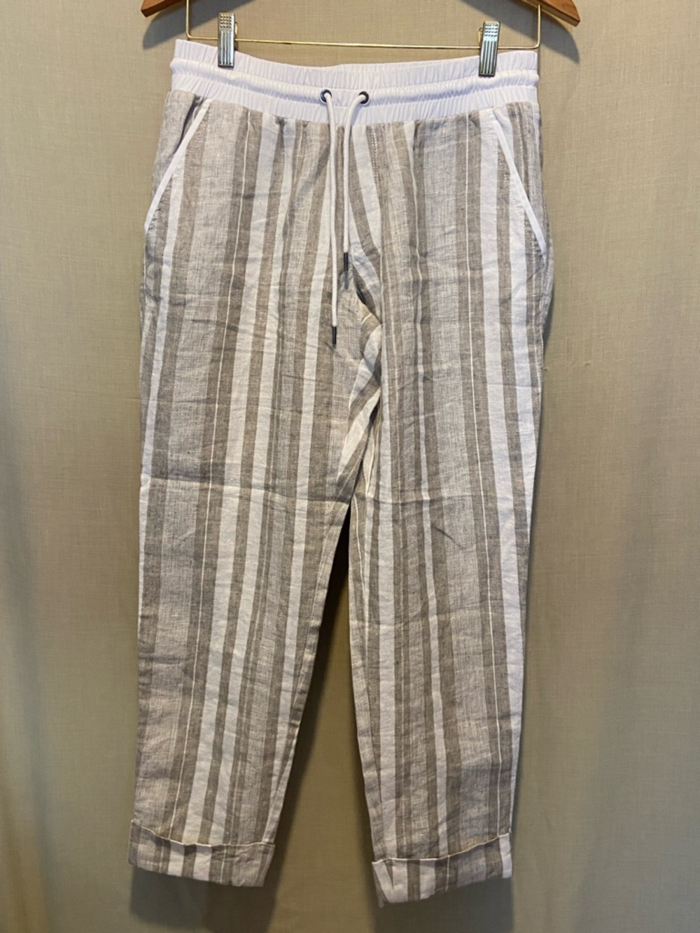 Athleta Linen Striped Pants – Size 6 – White/Beige